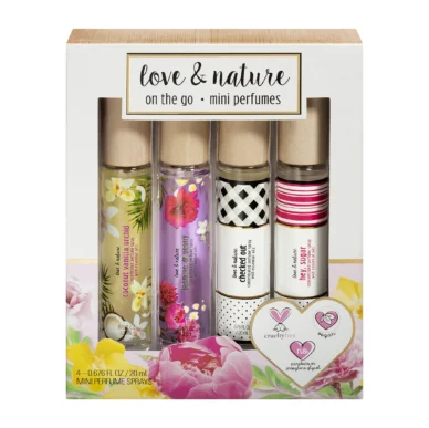 Love & Nature Vegan Fragrance Body Mist, Mini Perfume Set, 4 Count