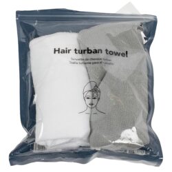 Hair Turban Microfibre Towel, White / Grey, 2 Pcs